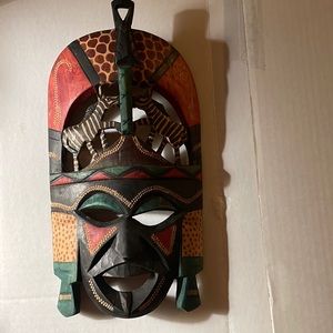 Hand carved Africa wooden mask with zebras